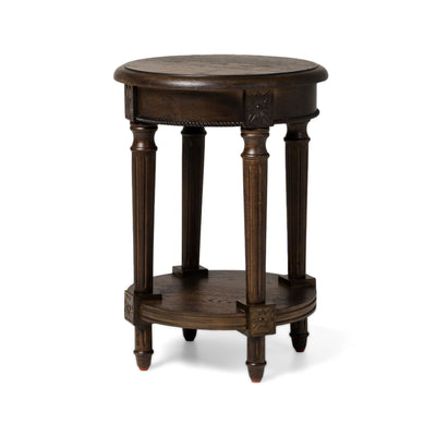 Maven Lane Traditional Round Wooden Side Table in Antiqued Brown Finish (Used)