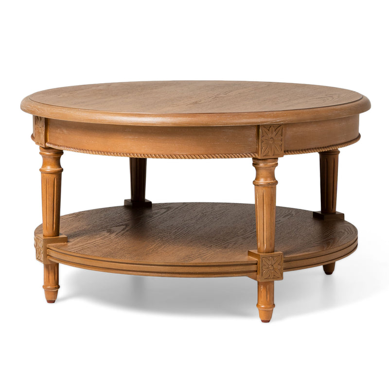 Maven Lane Pullman Traditional Round Wooden Coffee Table, Natural Finish (Used)