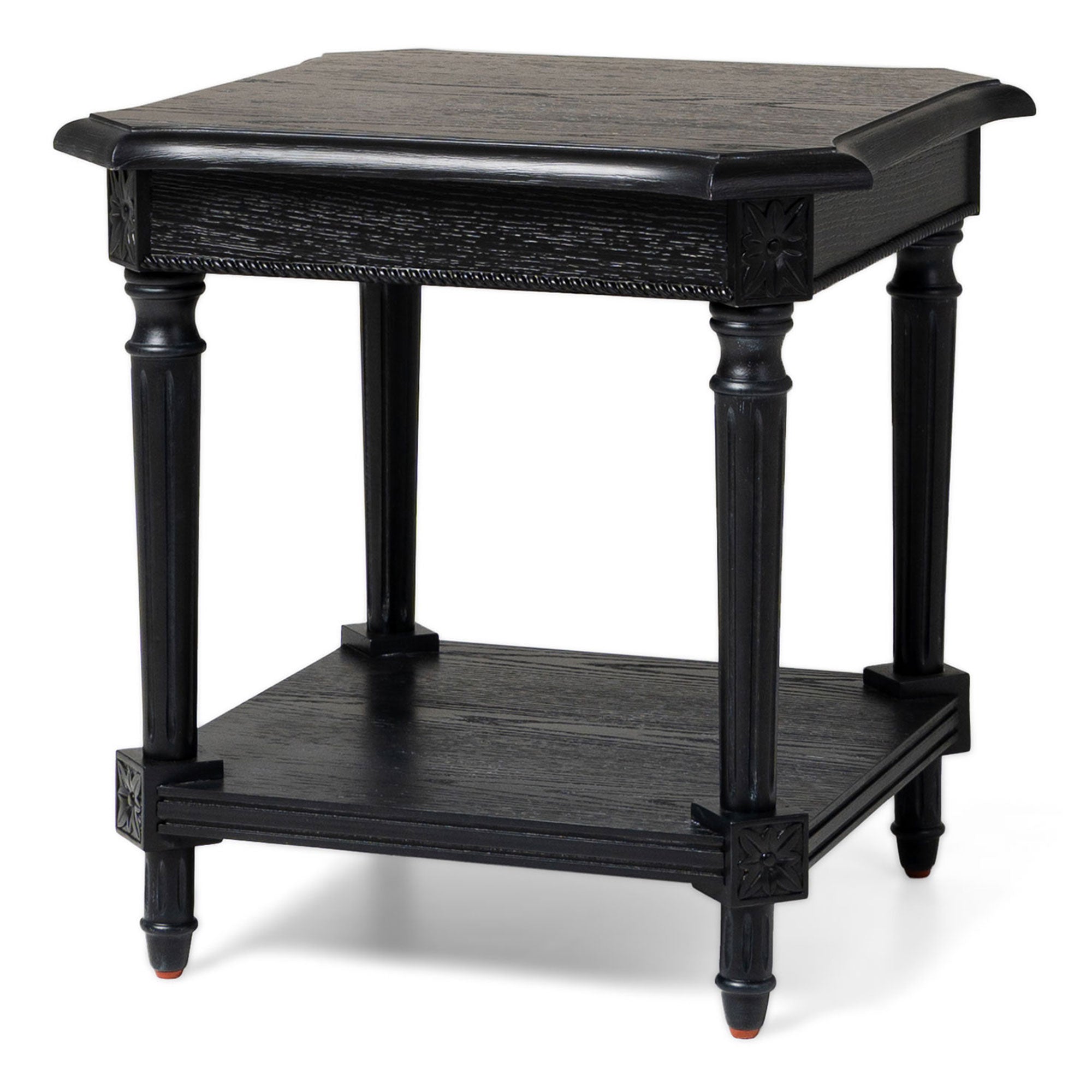Maven Lane Pullman Traditional Square Wooden Side Table, Antiqued Black Finish - VMInnovations