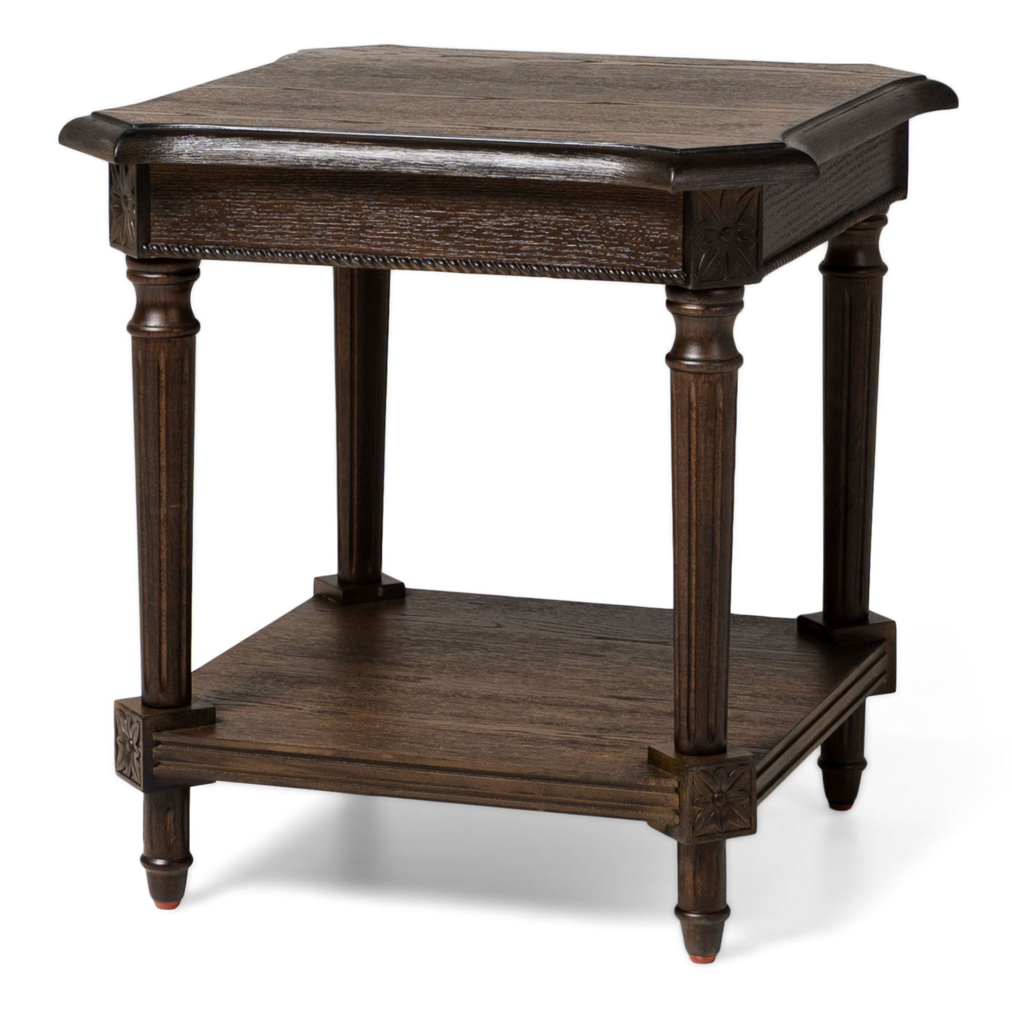 Maven Lane Pullman Traditional Wooden Side Table in Antiqued Brown Finish (Used) - VMInnovations