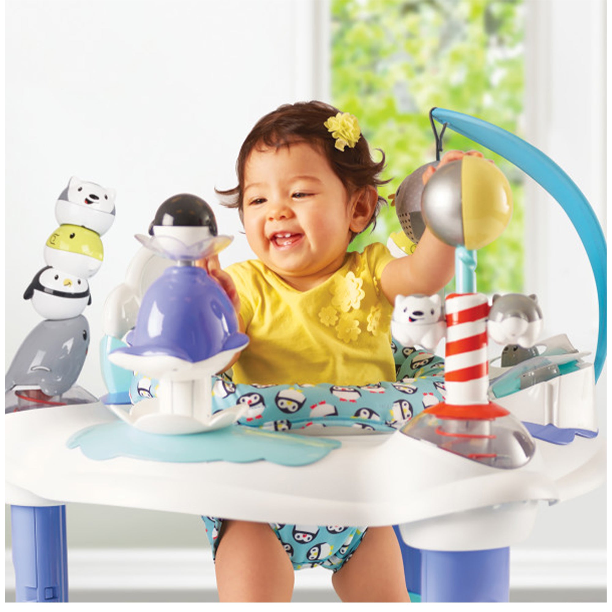 Evenflo ExerSaucer Polar Playground Bouncing Activity Center for Toddlers, Blue - VMInnovations