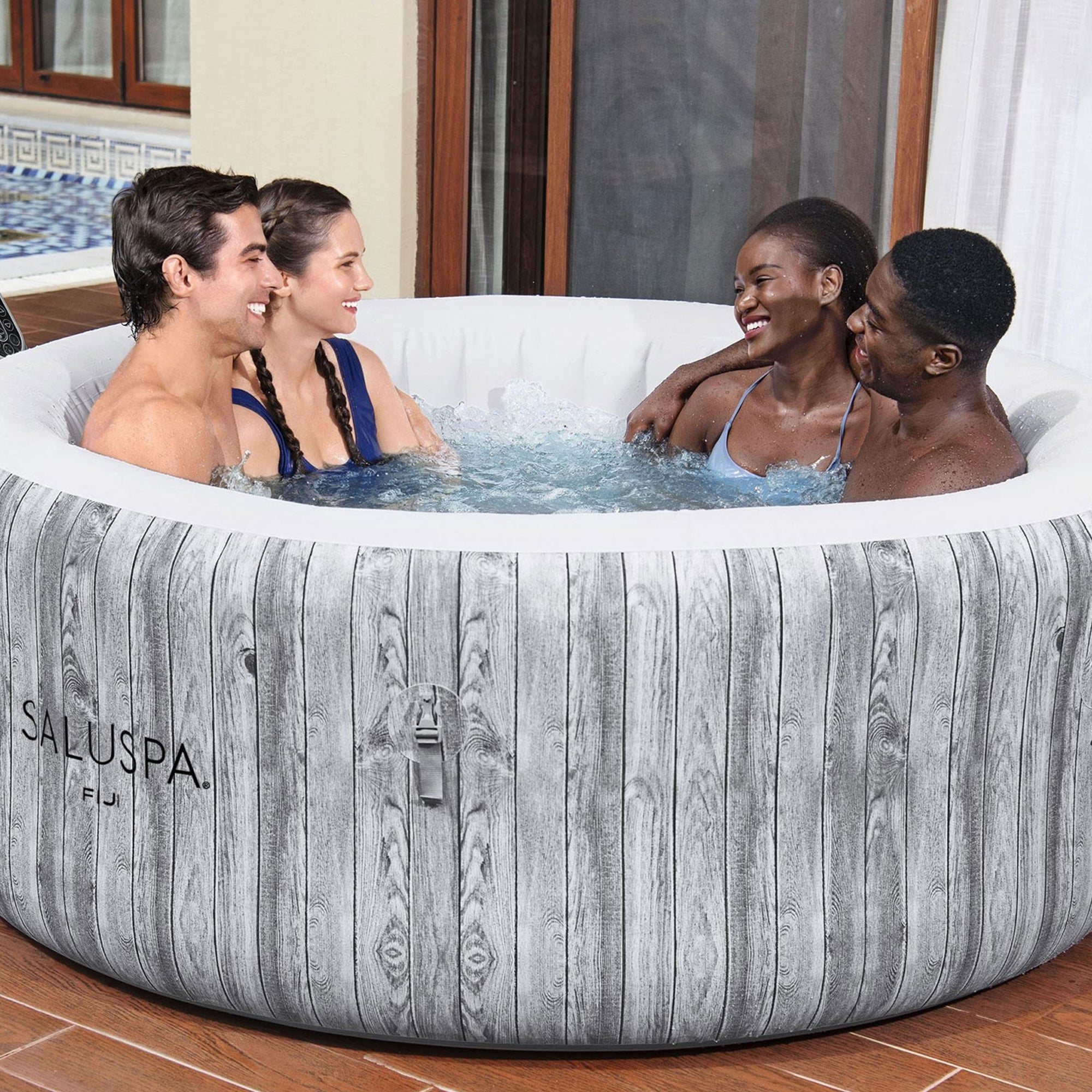 Bestway Fiji SaluSpa Hot Tub Spa & EnergySense Thermal Protective Cover, Gray - VMInnovations