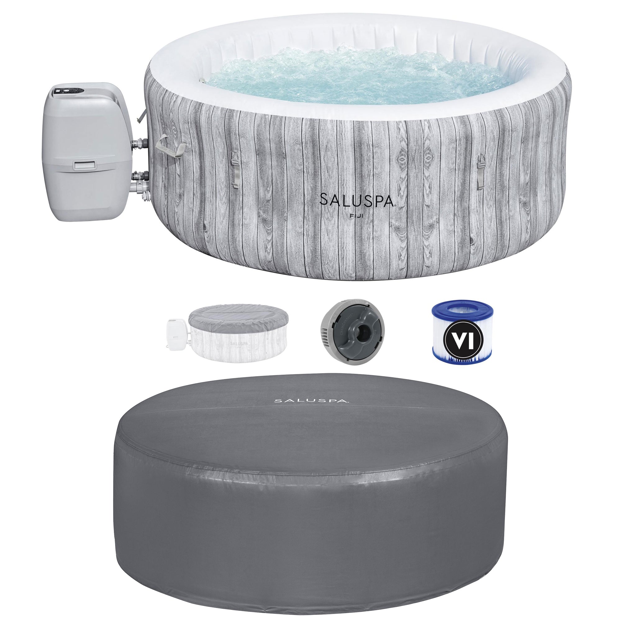 Bestway Fiji SaluSpa Hot Tub Spa & EnergySense Thermal Protective Cover, Gray - VMInnovations