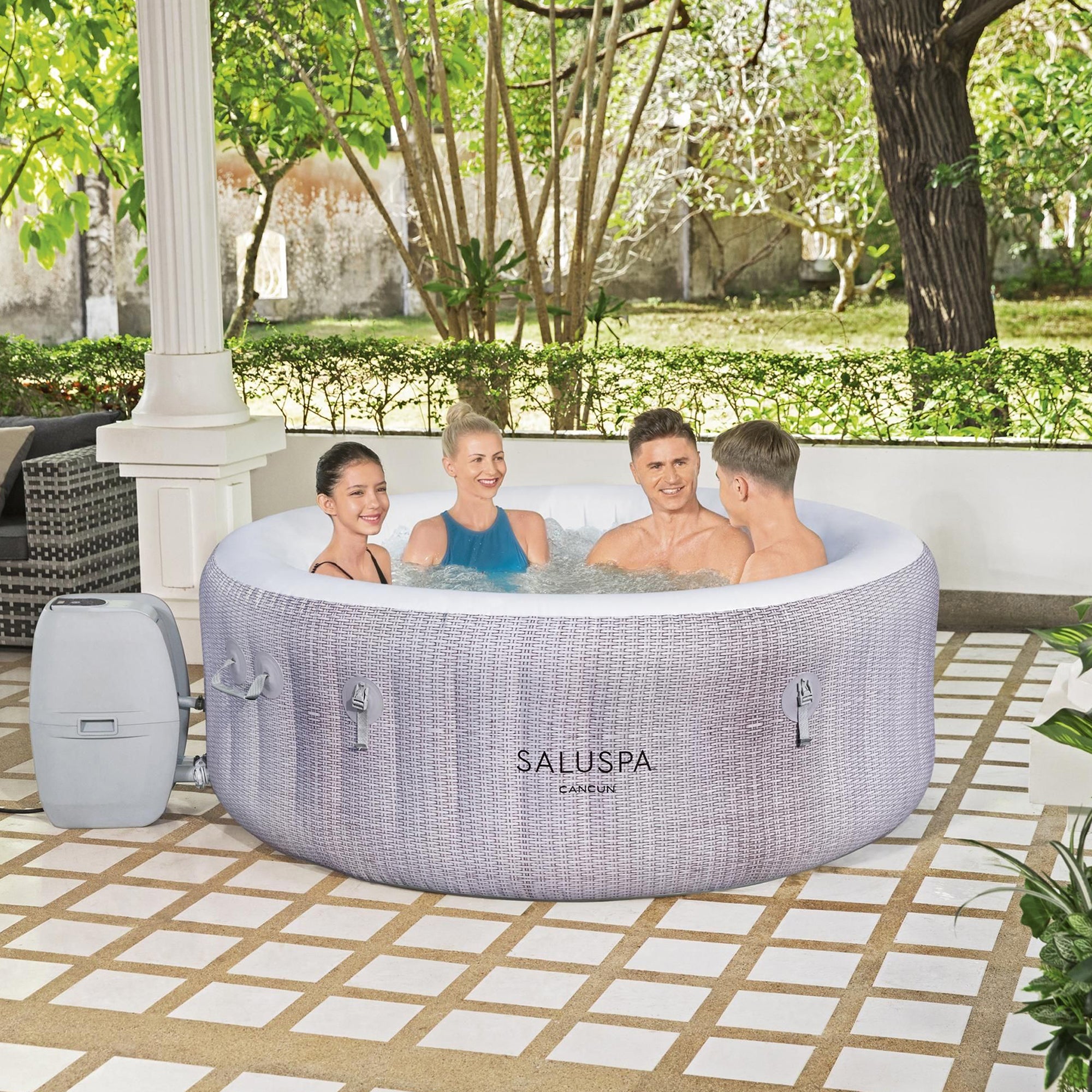 Bestway Cancun SaluSpa Hot Tub Spa & EnergySense Thermal Protective Cover, Gray