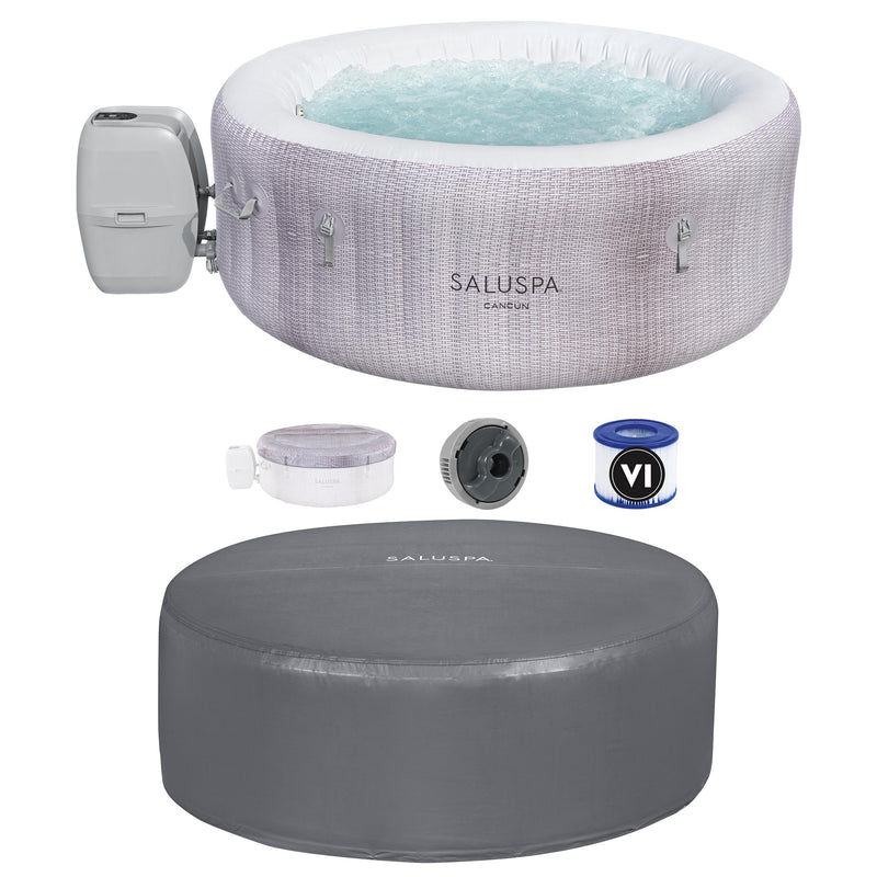 Bestway Cancun SaluSpa Hot Tub Spa & EnergySense Thermal Protective Cover, Gray