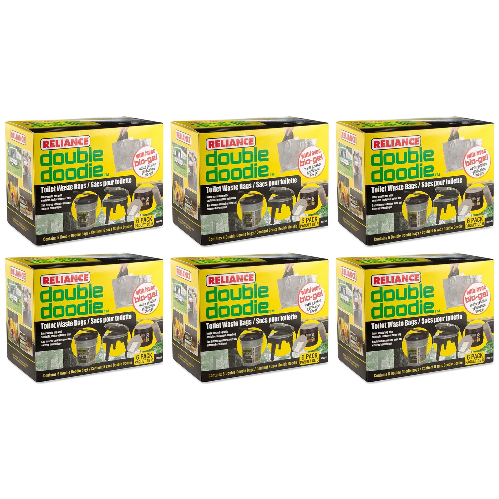 Reliance Products Double Doodie Portable Toilet Waste Bags w/Bio Gel (36 Pack)