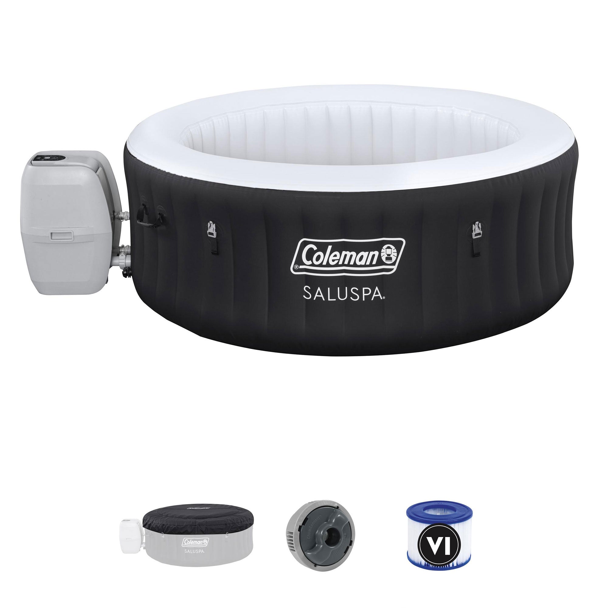 Coleman SaluSpa Inflatable Hot Tub Spa & EnergySense Thermal Spa Cover, Gray
