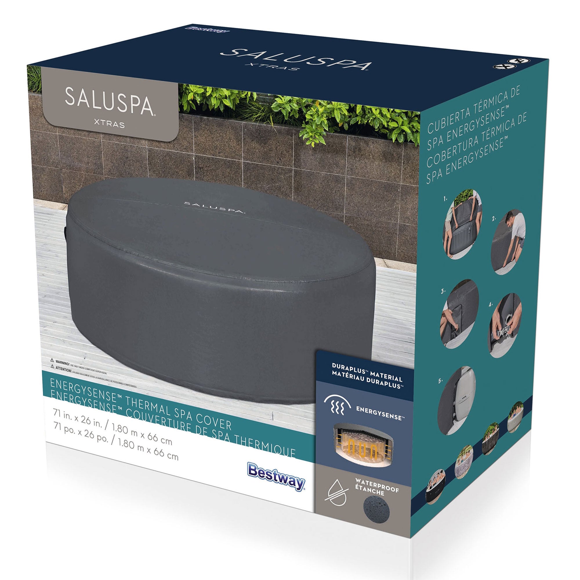 Coleman SaluSpa Inflatable Hot Tub Spa & EnergySense Thermal Spa Cover, Gray