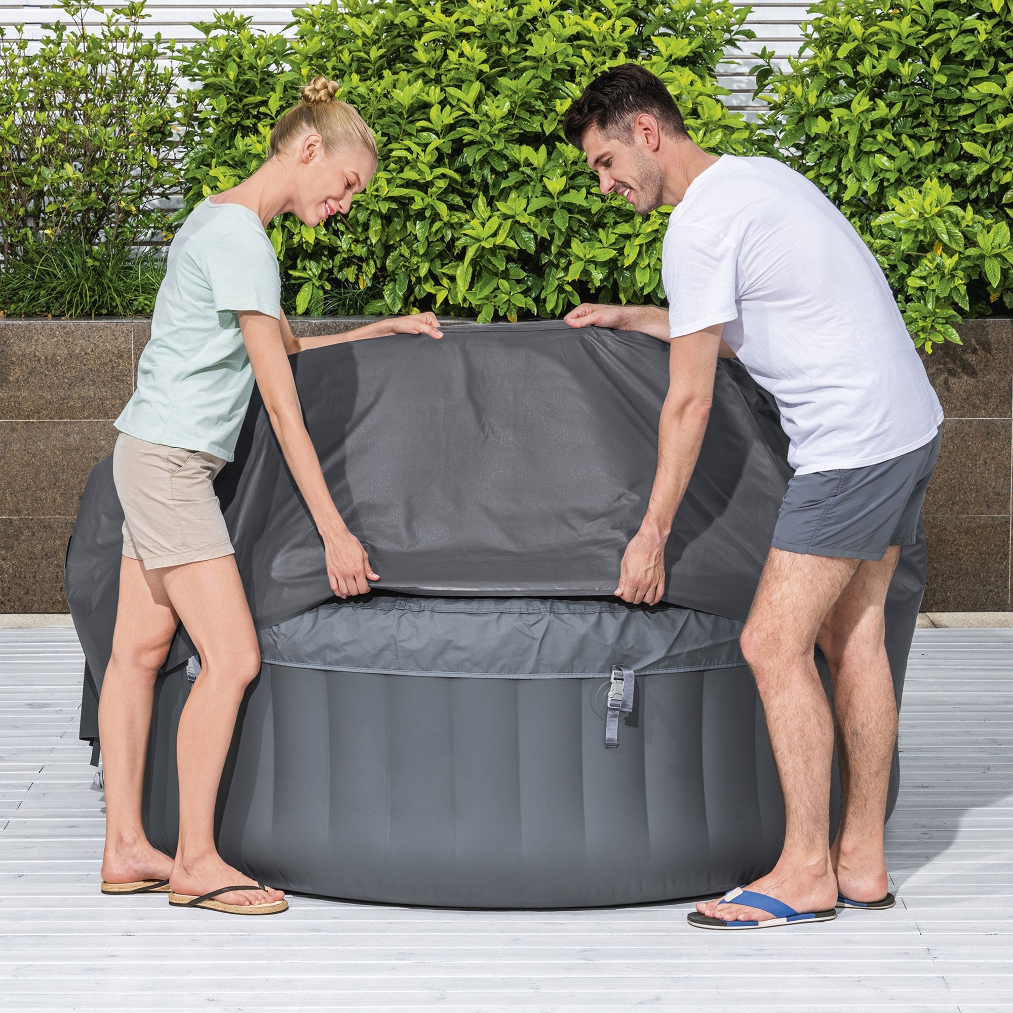 Coleman SaluSpa Inflatable Hot Tub Spa & EnergySense Thermal Spa Cover, Gray