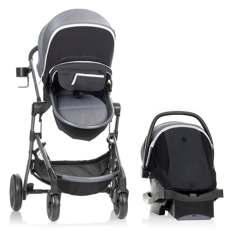 Evenflo Pivot Vizor Travel System with LiteMax Infant Car Seat, Chasse Black