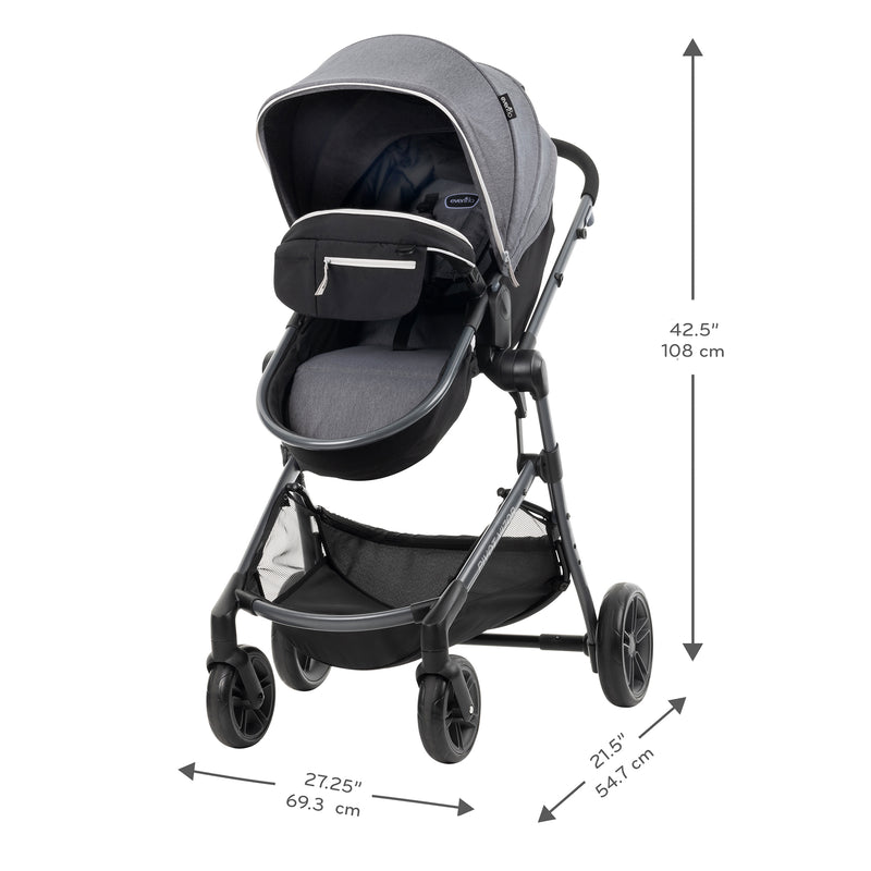 Evenflo Pivot Vizor Travel System with LiteMax Infant Car Seat, Chasse Black