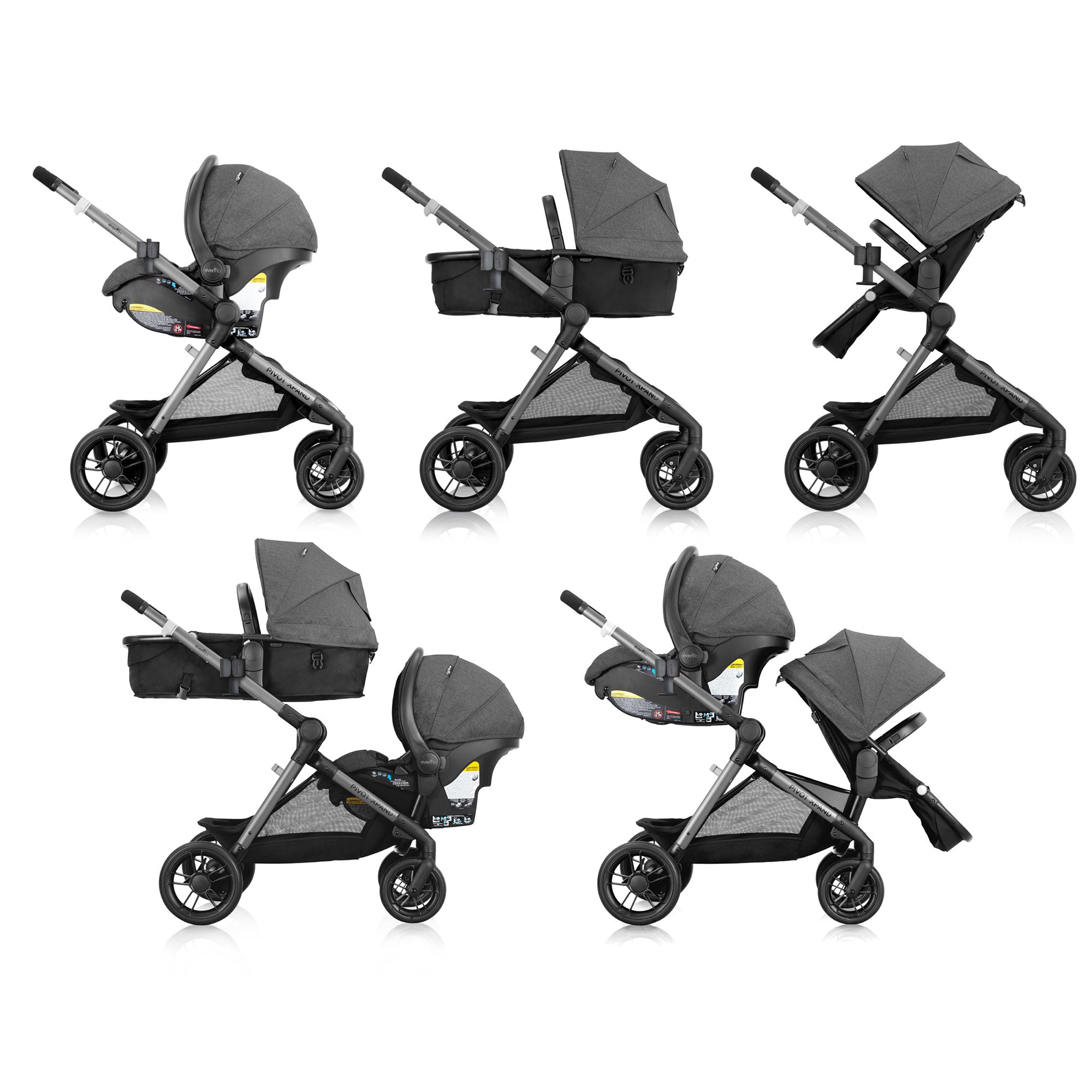 Evenflo Pivot Xpand Modular Travel System w/LiteMax Infant Car Seat, Sabino Gray - VMInnovations
