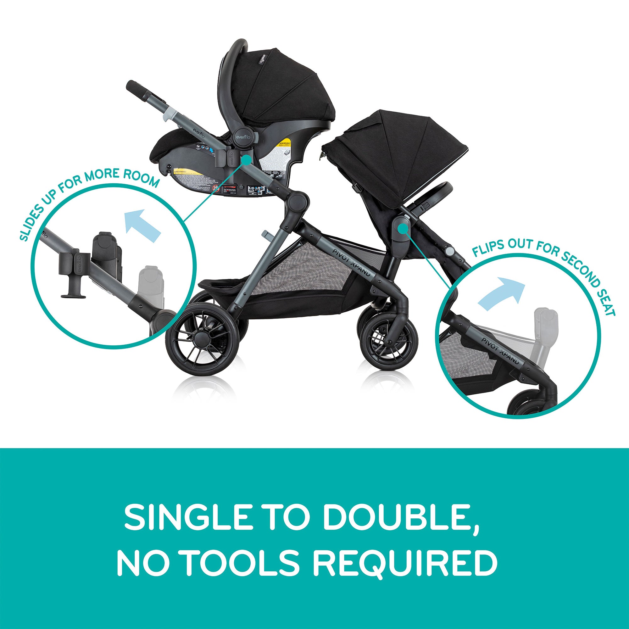 Evenflo Pivot Xpand Modular Travel System w/LiteMax Infant Car Seat, Sabino Gray - VMInnovations