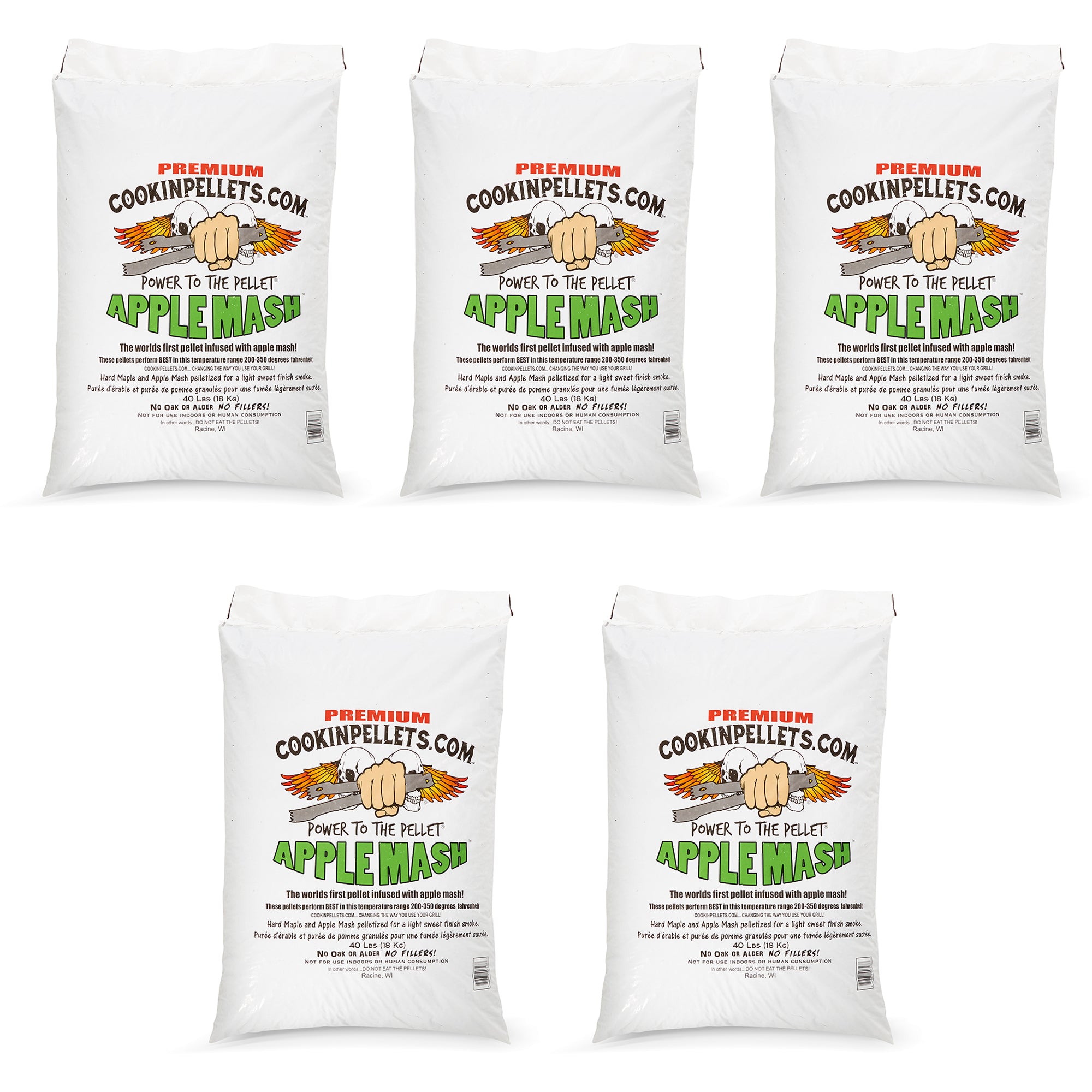 CookinPellets 40 Pound Bag Apple Mash Hard Maple Smoker Wood Pellets, (5 Pack) - VMInnovations