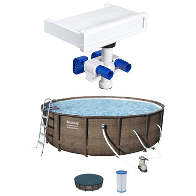 Bestway Multicolor LED Waterfall & 14'x42" Round Above Ground Swimming Pool Set