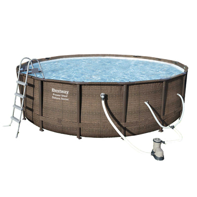 Bestway Multicolor LED Waterfall & 14'x42" Round Above Ground Swimming Pool Set