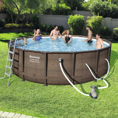 Bestway Multicolor LED Waterfall & 14'x42" Round Above Ground Swimming Pool Set