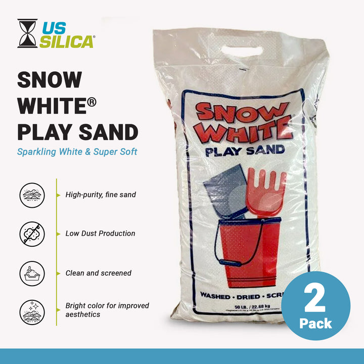 US Silica 50 Pound Bag Snow White Play Sand for Sand Tables, White (2 Pack)