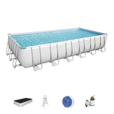 Bestway Multicolor LED Waterfall & 24'x12'x52" Above Ground Swimming Pool Set