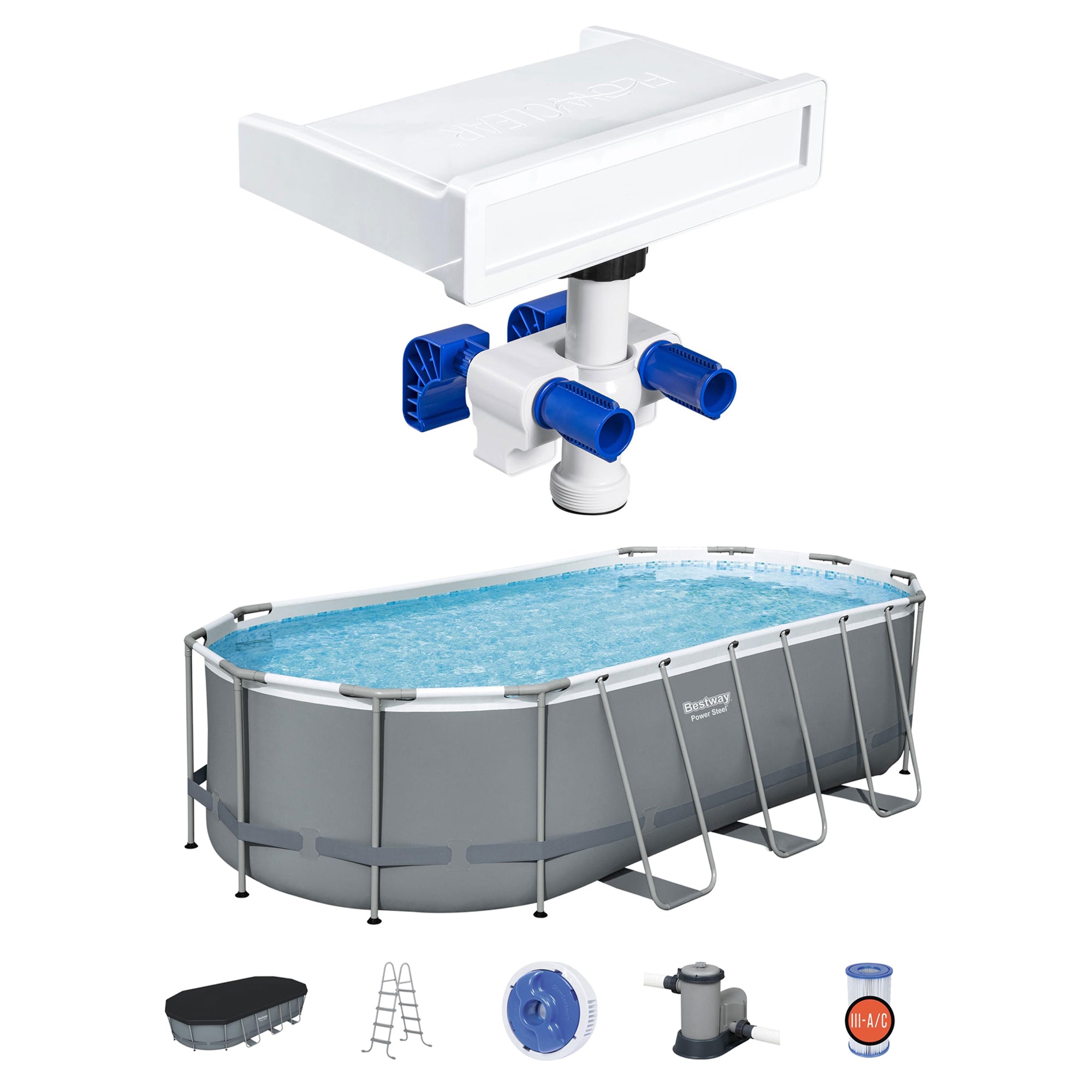 Bestway Multicolor LED Waterfall & 18' x 9'x 52" Above Ground Swimming Pool Set