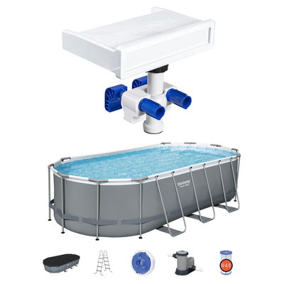 Bestway Multicolor LED Waterfall & 18' x 9'x 52" Above Ground Swimming Pool Set