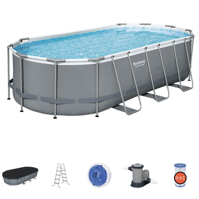 Bestway Multicolor LED Waterfall & 18' x 9'x 52" Above Ground Swimming Pool Set