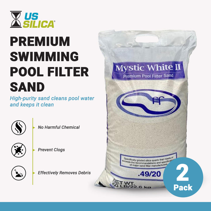 U.S. Silica 50 Pound Mystic White II Swimming Pool Filter Sand, White (2 Pack)