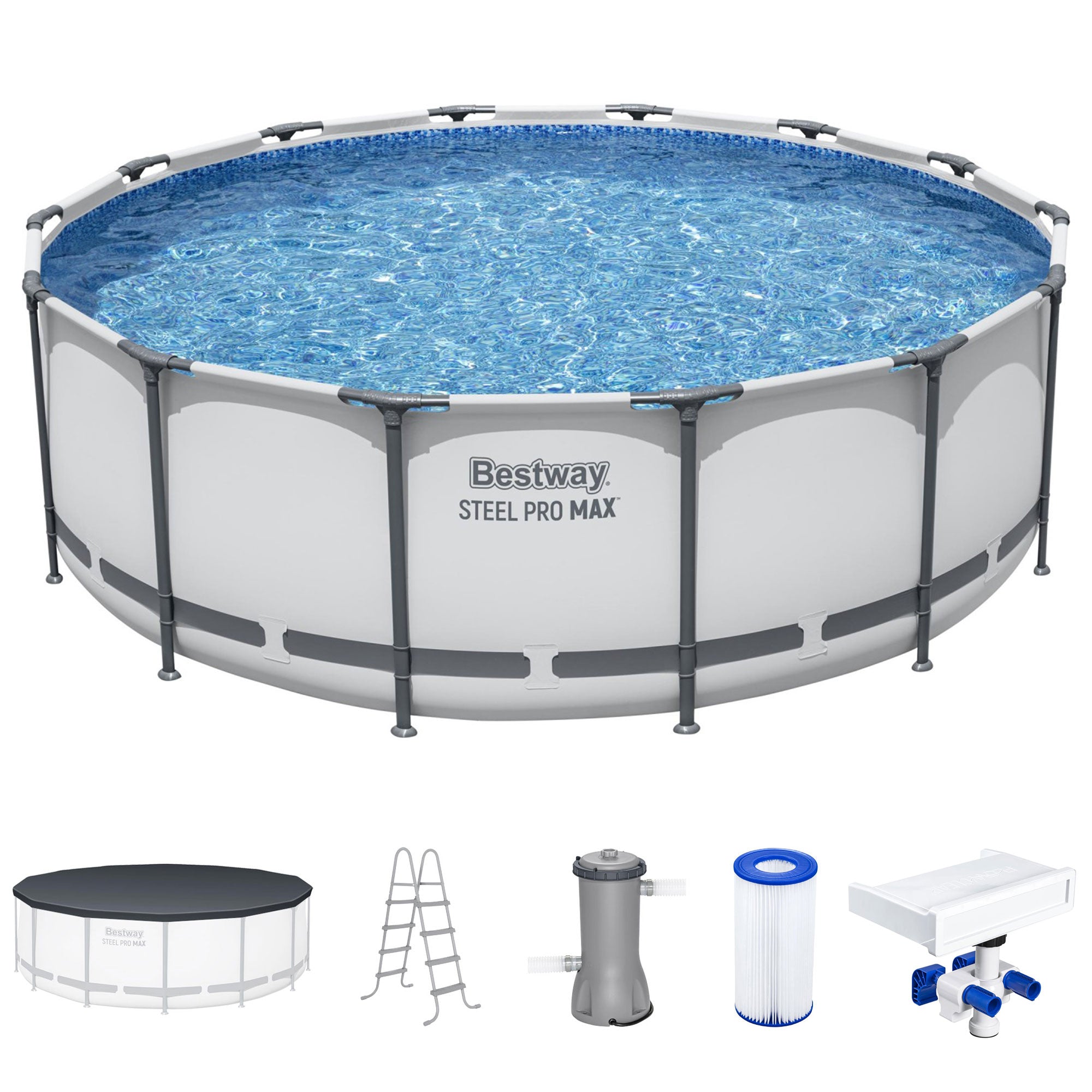 Bestway Multicolor LED Waterfall & 14'x48" Round Above Ground Swimming Pool Set