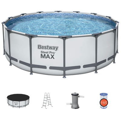 Bestway Multicolor LED Waterfall & 14'x48" Round Above Ground Swimming Pool Set