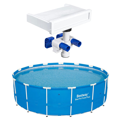 Bestway Multicolor LED Waterfall & 15' x 48" Round Above Ground Swimming Pool