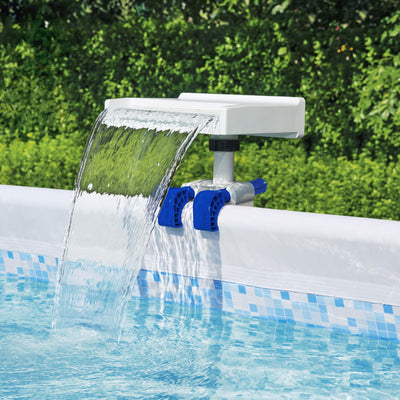 Bestway Multicolor LED Waterfall & 15' x 48" Round Above Ground Swimming Pool