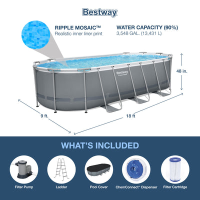 Bestway Flowclear UPF Canopy with Power Steel 18' x 9' x 52" Swimming Pool Set