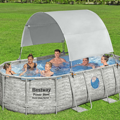 Bestway Flowclear UPF Canopy with Power Steel 18' x 9' x 52" Swimming Pool Set