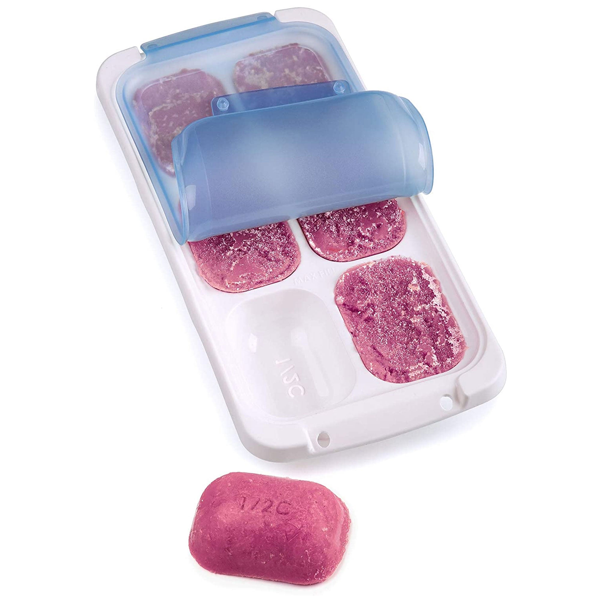 PrepWorks Freezer Pods Half Cup 6 Serving Food Storage Tray, White/Blue (2 Pack)