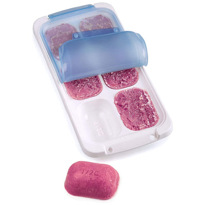 PrepWorks Freezer Pods Half Cup 6 Serving Food Storage Tray, White/Blue (2 Pack)