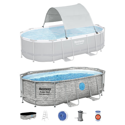 Bestway Flowclear UPF Canopy with Power Steel 14'x8'2"x39.5" Swim Vista Pool Set
