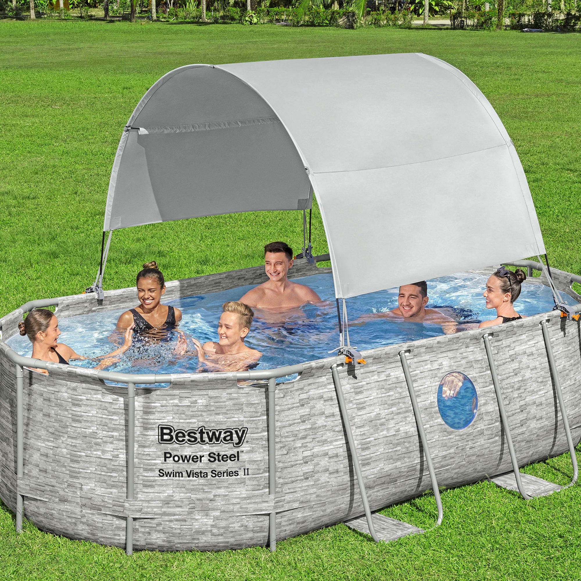 Bestway Flowclear UPF Canopy with Power Steel Above Ground Swimming Pool Set - VMInnovations