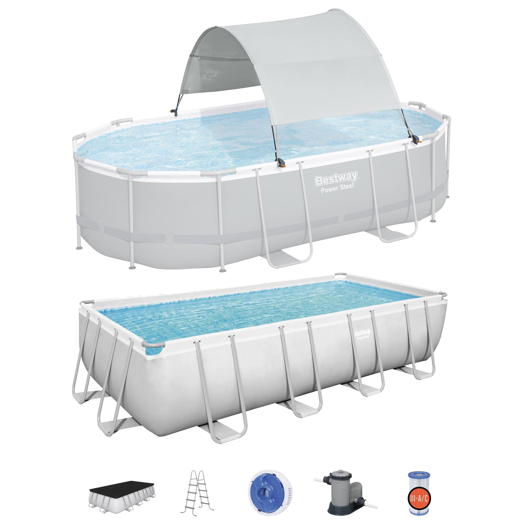 Bestway Flowclear UPF Canopy with Power Steel 18' x 9' x 48" Swimming Pool Set