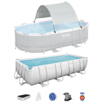 Bestway Flowclear UPF Canopy with Power Steel 18' x 9' x 48" Swimming Pool Set