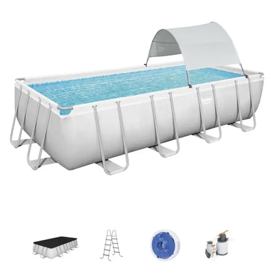 Bestway Flowclear UPF Canopy with Power Steel Above Ground Swimming Pool Set