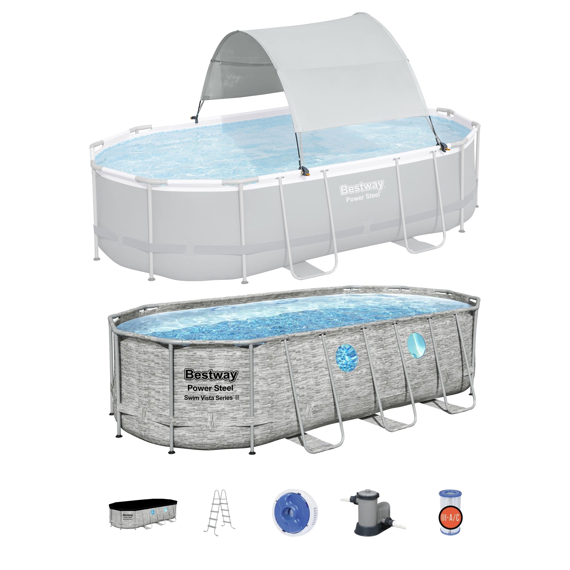 Bestway Flowclear UPF Canopy with Power Steel Swim Vista Above Ground Pool Set