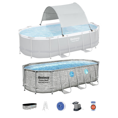 Bestway Flowclear UPF Canopy with Power Steel Swim Vista Above Ground Pool Set