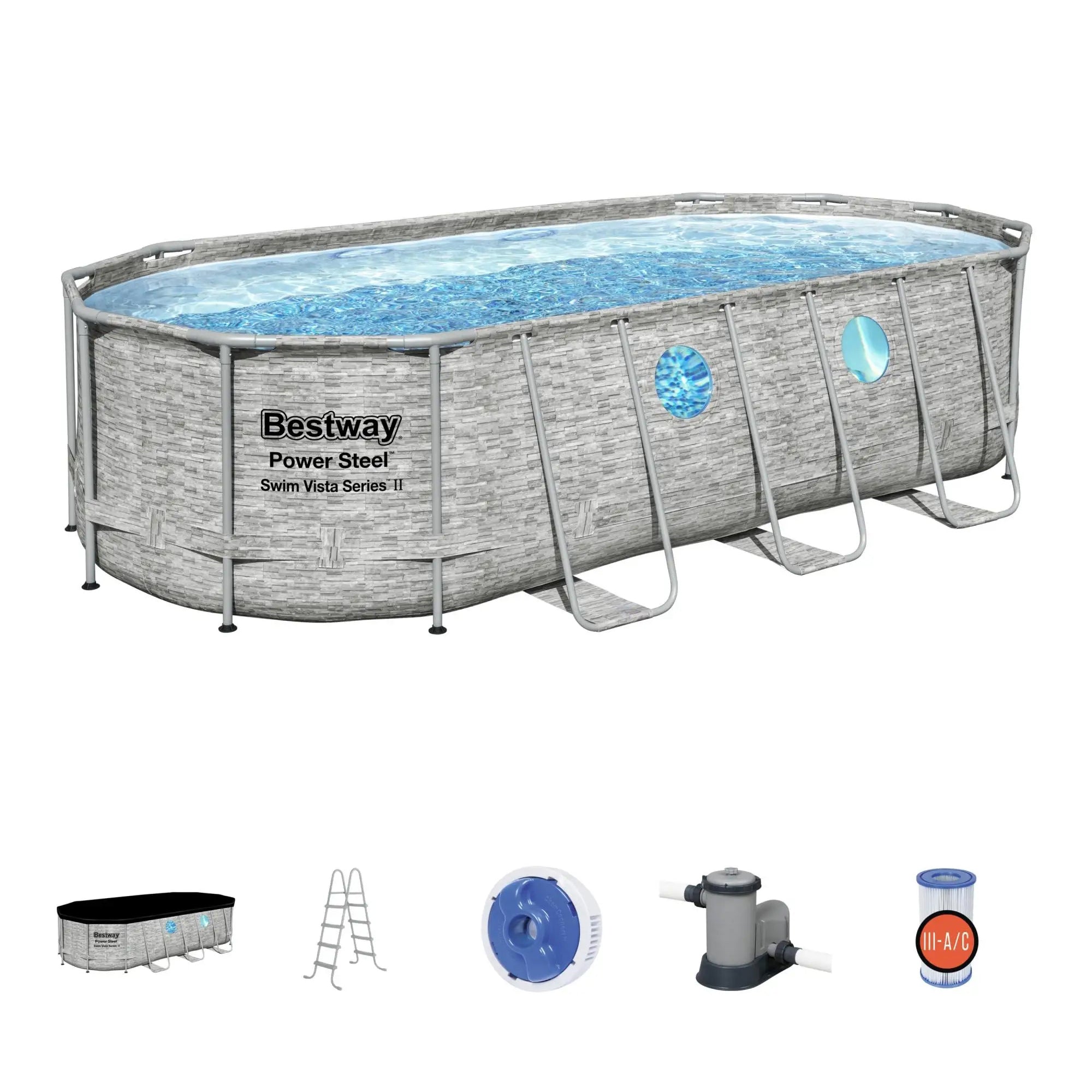 Bestway Flowclear UPF Canopy with Power Steel Swim Vista Above Ground Pool Set