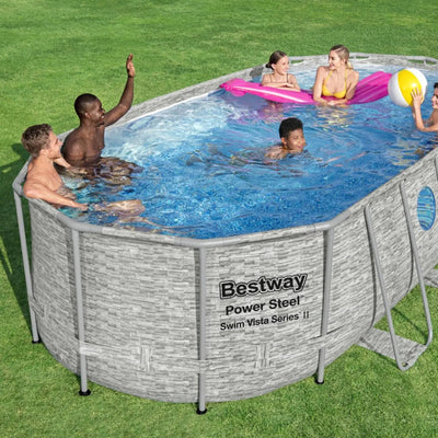 Bestway Flowclear UPF Canopy with Power Steel Swim Vista Above Ground Pool Set