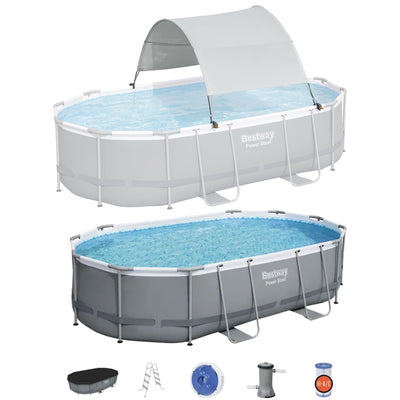 Bestway Flowclear UPF Canopy with Power Steel 16' x 10' x 42" Swimming Pool Set
