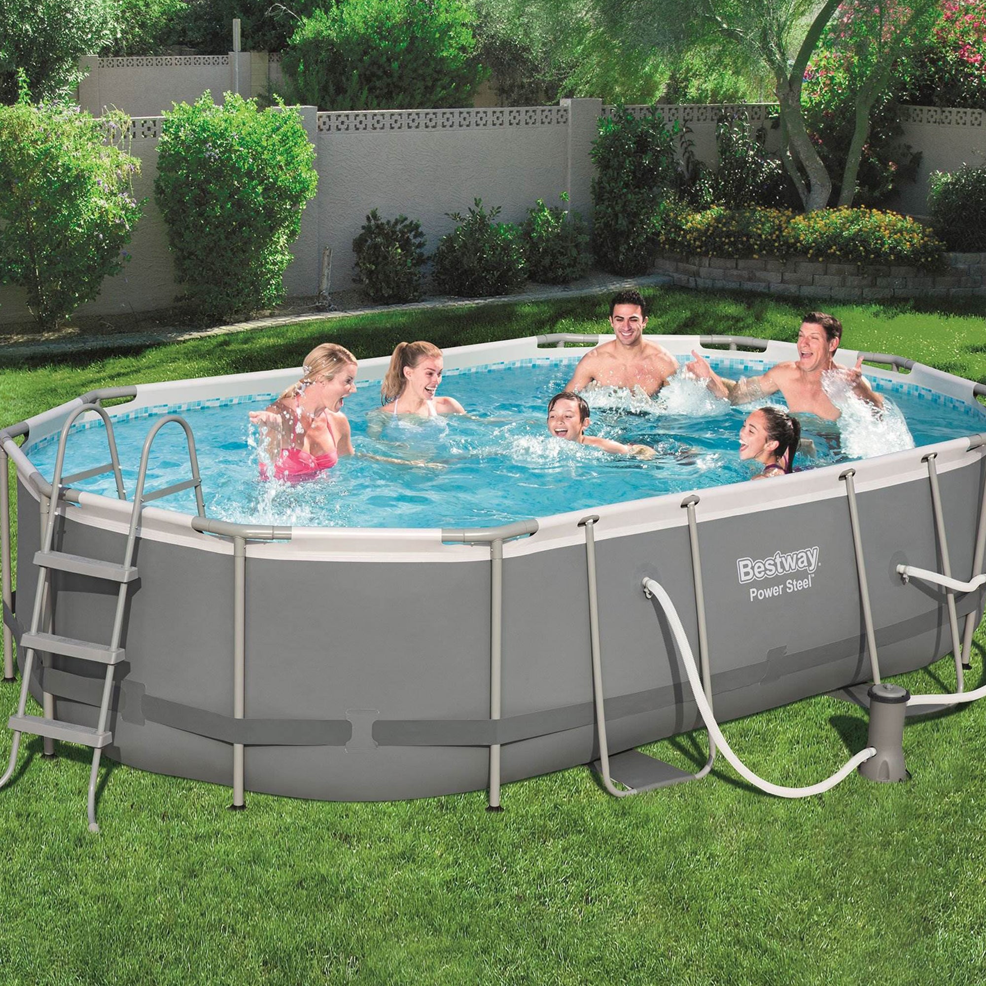 Bestway Flowclear UPF Canopy with Power Steel 16' x 10' x 42" Swimming Pool Set