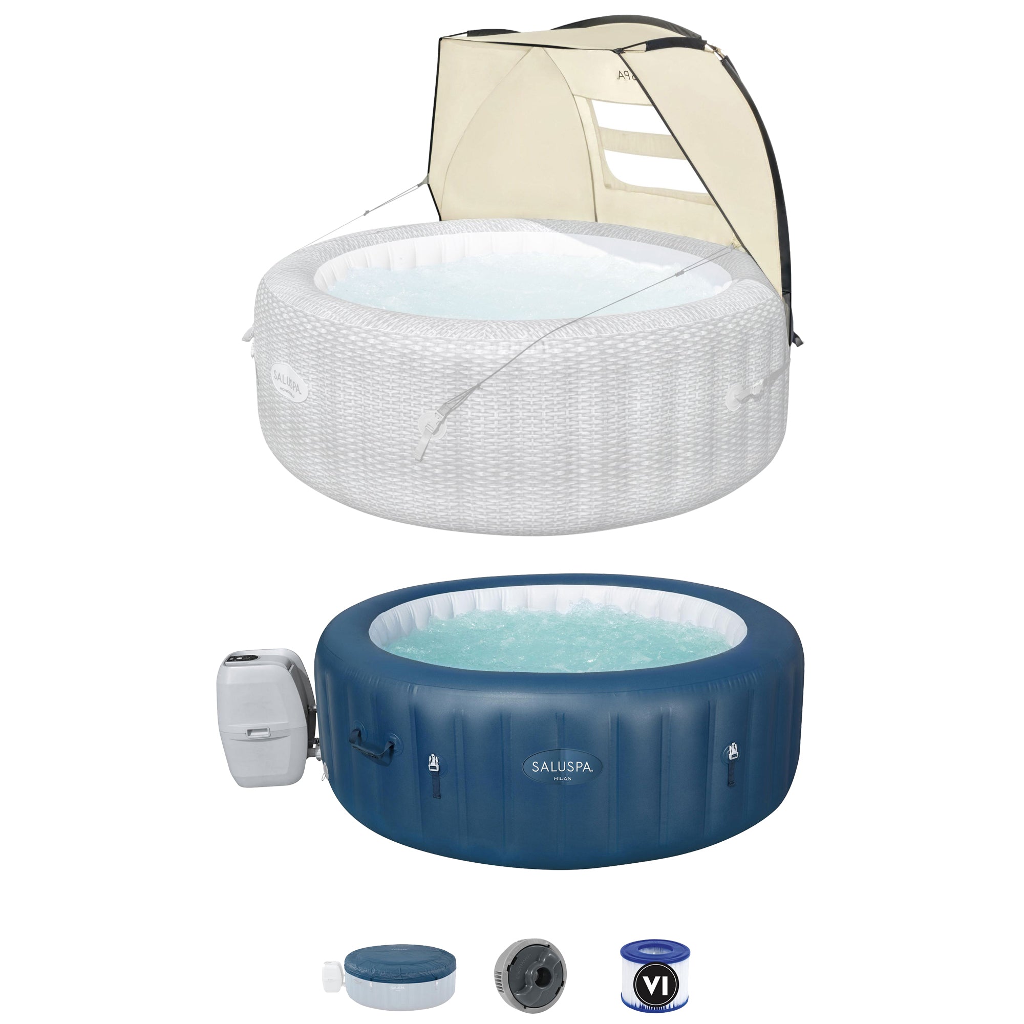 Bestway SaluSpa Sun Shade Canopy with Milan SaluSpa Inflatable Outdoor Hot Tub - VMInnovations