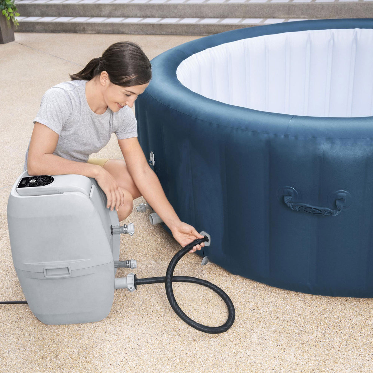 Bestway SaluSpa Sun Shade Canopy with Milan SaluSpa Inflatable Outdoor Hot Tub