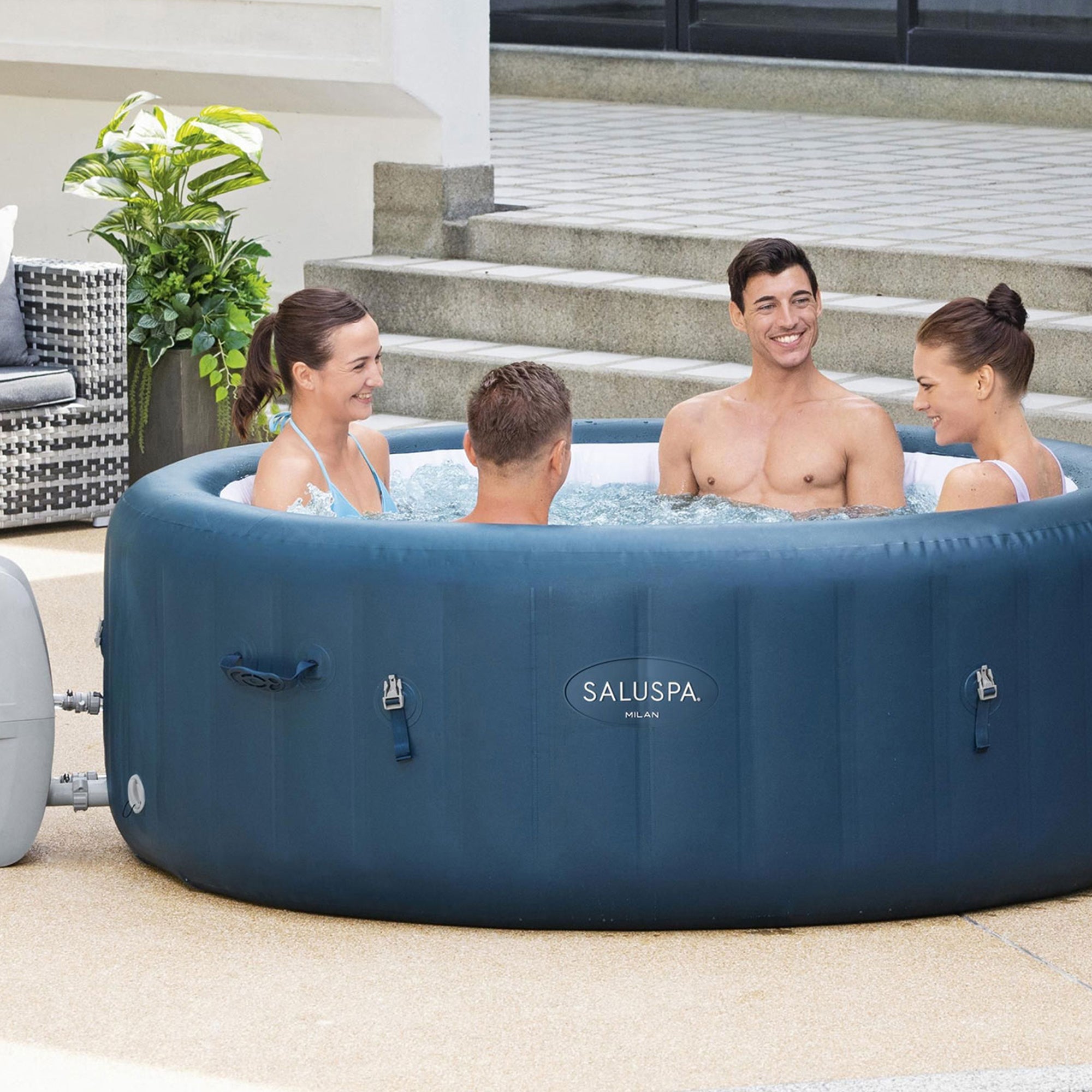 Bestway SaluSpa Sun Shade Canopy with Milan SaluSpa Inflatable Outdoor Hot Tub