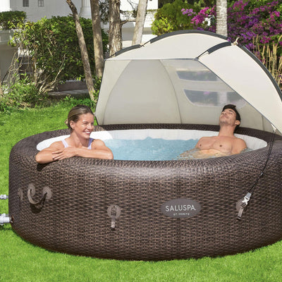 Bestway SaluSpa Sun Shade Canopy w/ Santorini SaluSpa Inflatable Outdoor Hot Tub